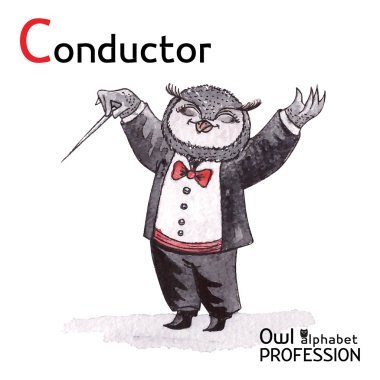 Alfabe meslekler baykuş harfi C - iletken vektör suluboya.