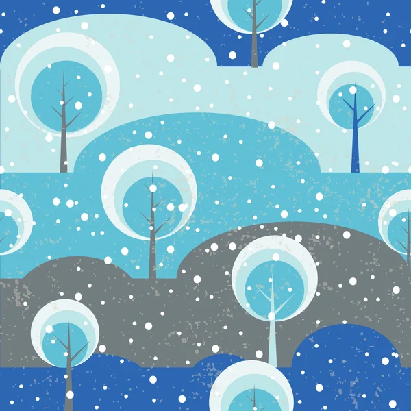 Winter forest Trees on glade seamless vector pattern. — Stock Vector