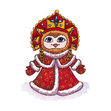 Baykuş kar-kızlık karakter vektör izole suluboya.