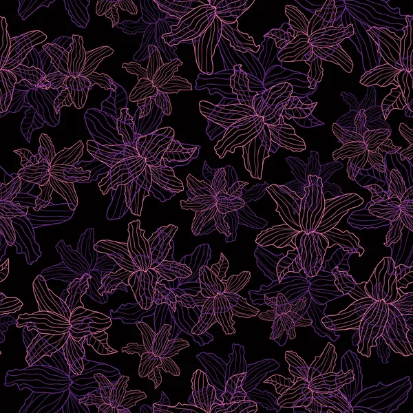 Květinový vzor. Lily na černém pozadí. — Stockový vektor