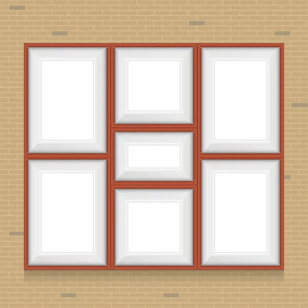 Collage of picture frames on the brick wall. Vector set. — Stock Vector