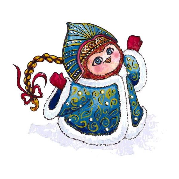 Coruja Snow-maiden em personagem casaco Vector Watercolor isolado . — Vetor de Stock