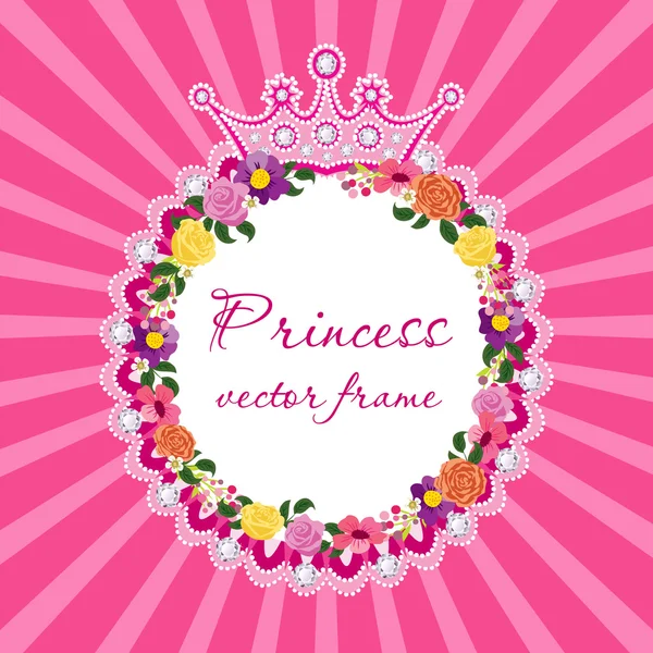 Bloem frame met kroon voor de kleine prinses Vector. — Stockvector