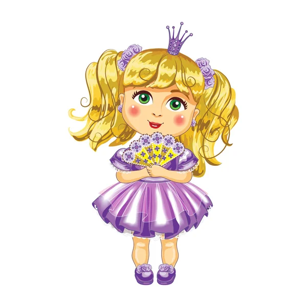 Cute little princess in a purple dress Vector. — Stock Vector