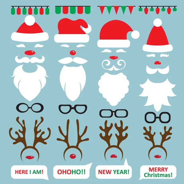 Noel Photo Booth ve scrapbooking vektör Santa, Ren geyiği ayarla.