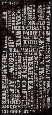 Poster, dekoratif panel yazıtlar farklı içecekler hakkında.