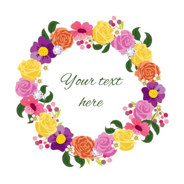 Çiçek çelenk ile güzel tebrik kartı. Tatil ve sevimli yaz arka plan.