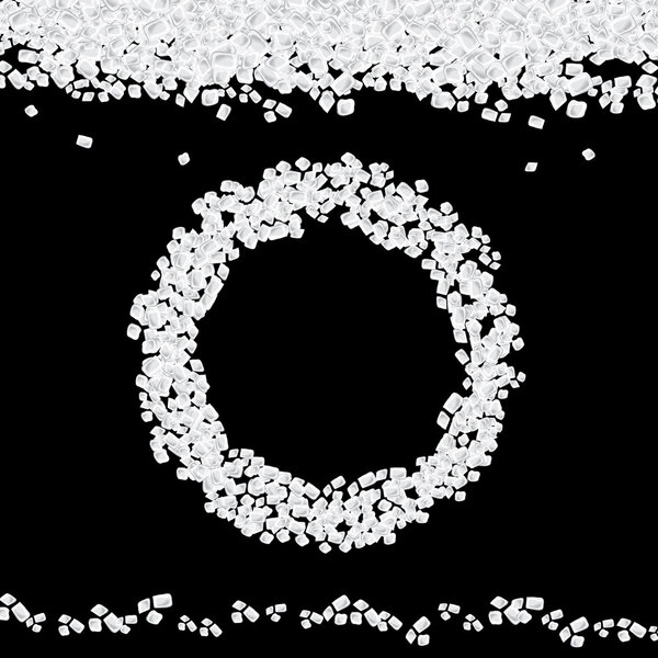 Round frame and curb sugar on a black background. Vector set.