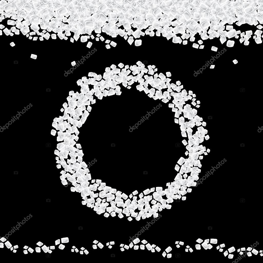 Round frame and curb sugar on a black background. Vector set.