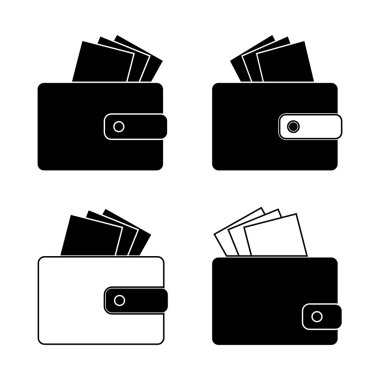 Simge, içinde para olan cüzdan. Düz stil tasarla. Vektörü ayarla.
