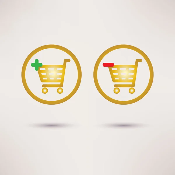 Shopping cart ikoner. Plus- och minustecken. Vector set. — Stock vektor