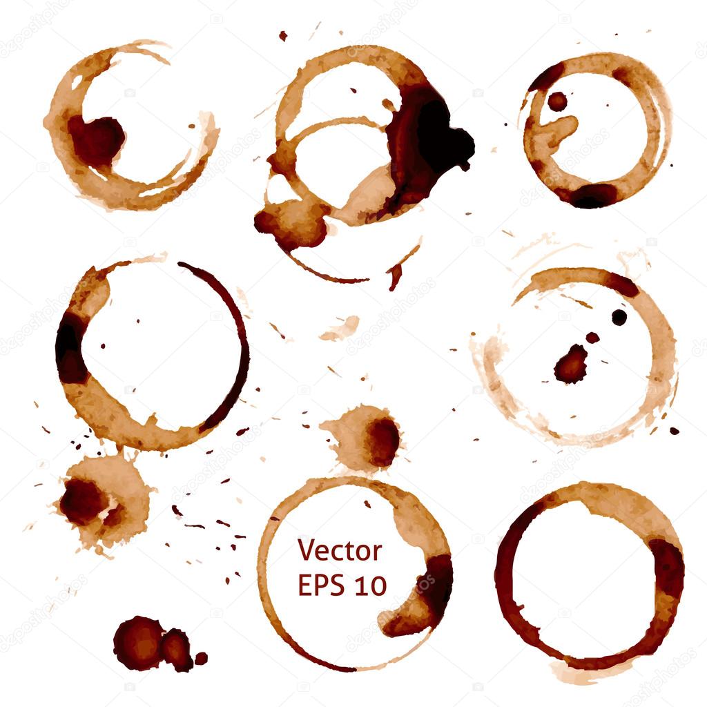 Vector cup of coffee stains on white background.