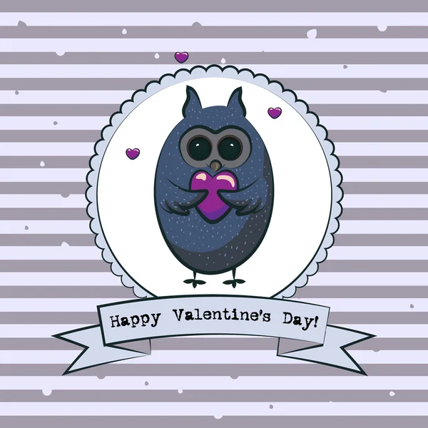 Valentines day greeting card with owls. Vector — Stock Vector