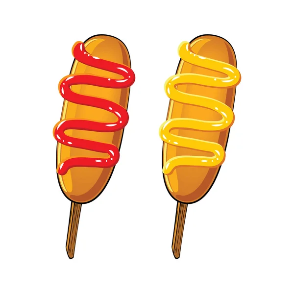 Corn dogs med ketchup — Stock vektor