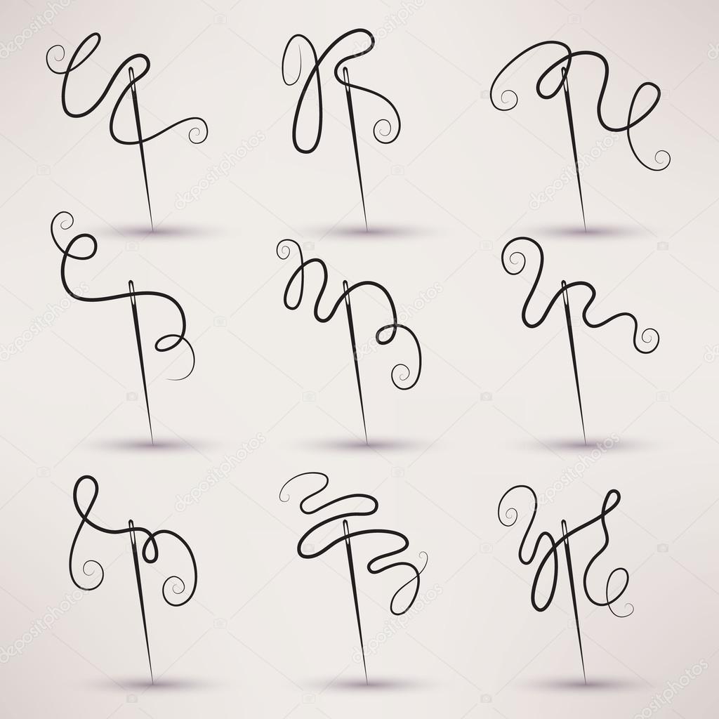 Needle and thread icon vector set in flat style