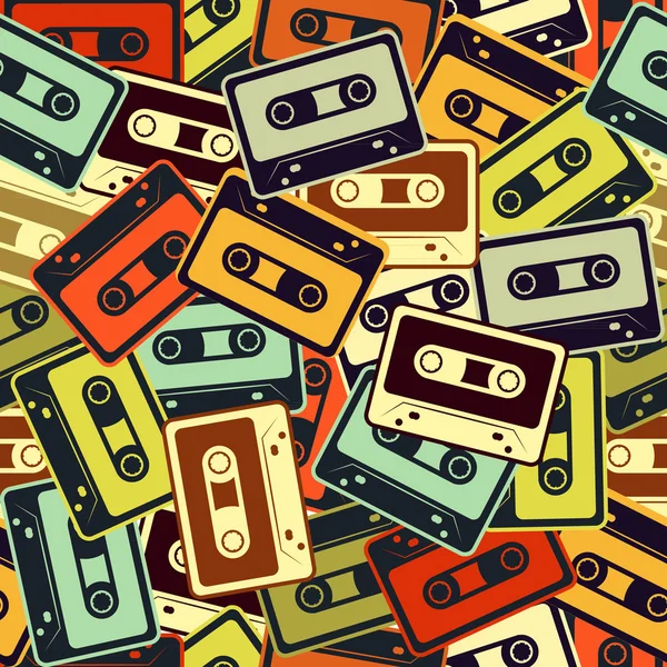 Cassettes vector seamless pattern In Retro style. — Stock Vector