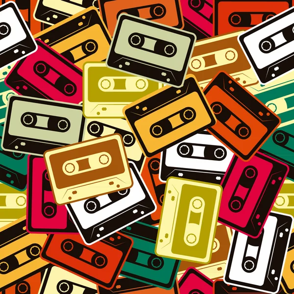 Cassettes vector seamless pattern In Retro style. — Stock Vector