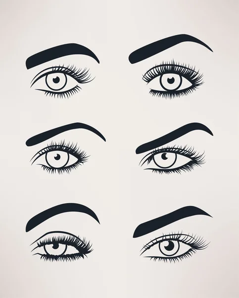 Silhouette of female eyes open, different shapes. — Stock Vector