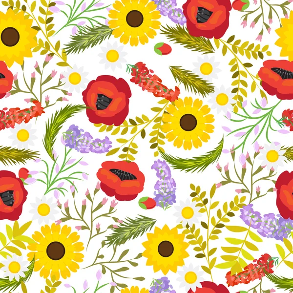 花のシームレスなベクトルの背景の花 — ストックベクタ