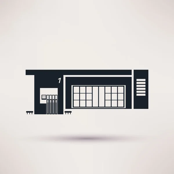 Gasolinera. El edificio es un icono de estilo plano . — Vector de stock