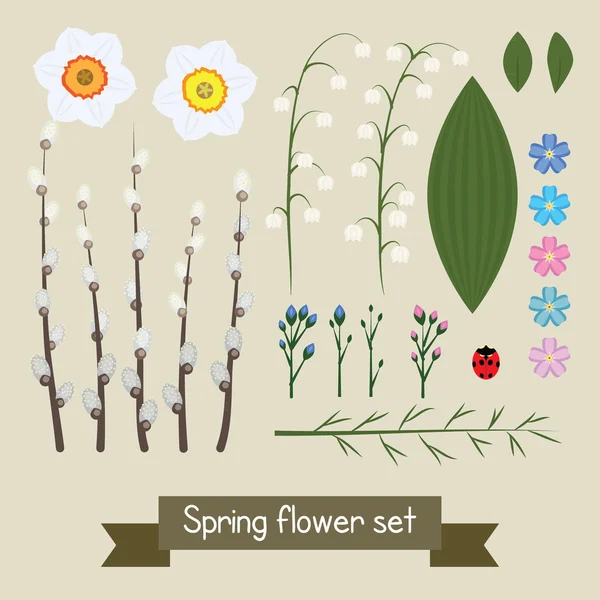 Floral decor set. Vector flowers and leaves. — Stock Vector