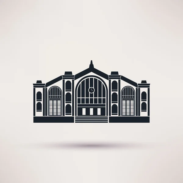 Edificio stazione ferroviaria. Icona in stile piatto . — Vettoriale Stock