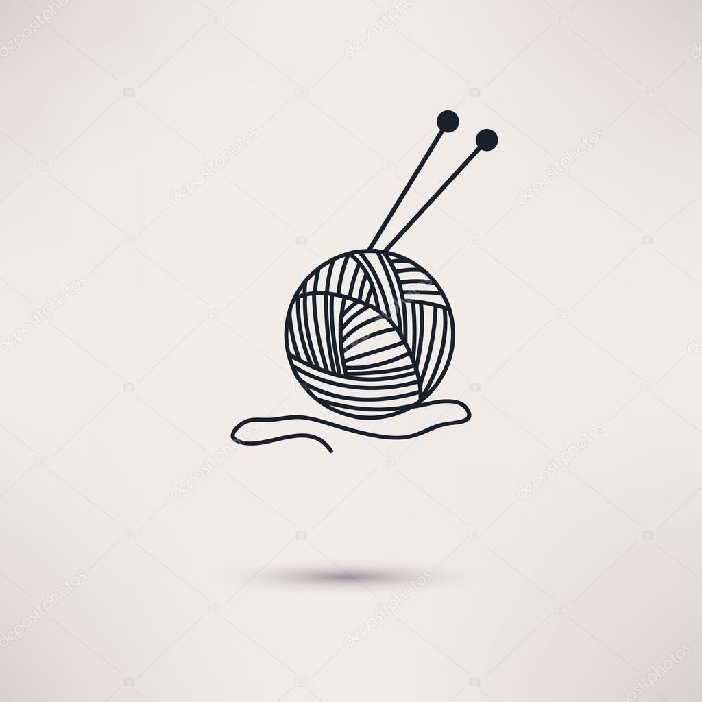 Woolen thread and needles, flat design vector.