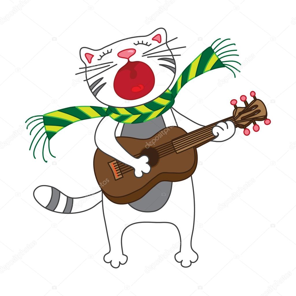 Singing cat playing on guitar