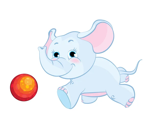 Little elephant playing with  ball — Stock Vector