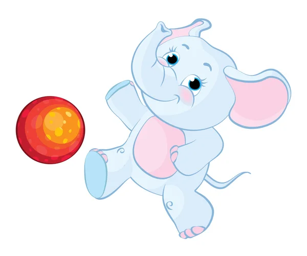 Lilla elefanten leker med boll — Stock vektor
