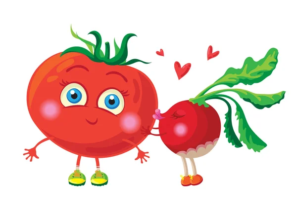 Radish in love with tomato. — Stock Vector