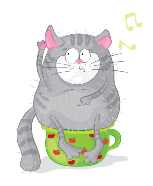 Cartoon kat op kamer-pot. — Stockvector