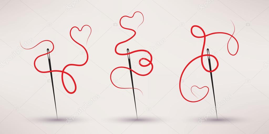 Needles and thread icon vector set in flat style