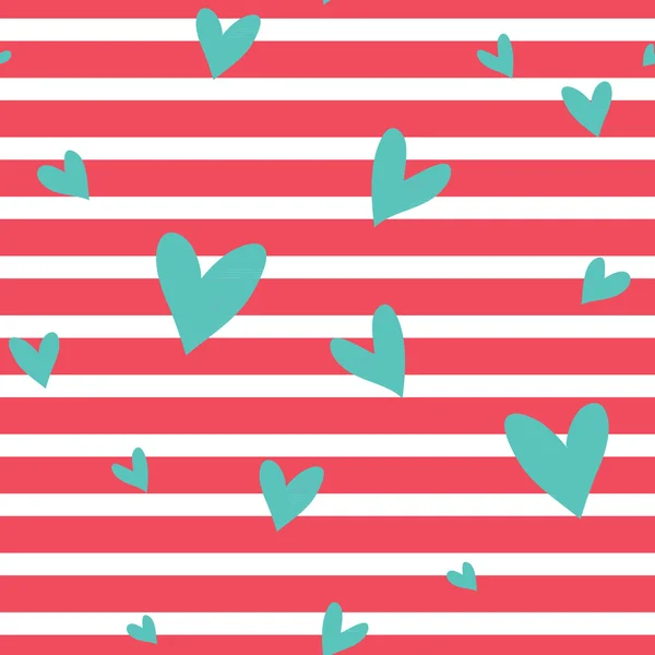 Seamless vector striped pattern with hearts. — Stock Vector