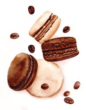 sevimli kahve macaroons ve fasulye.