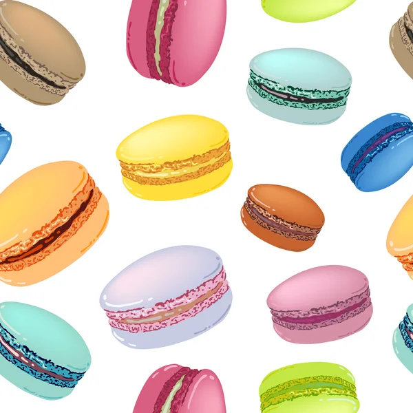 Pattern with colorful macaroons cookies. — Stockvector