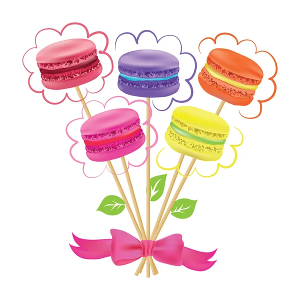 Bouquet of macaroon on sticks Vector illustration. — Stock Vector