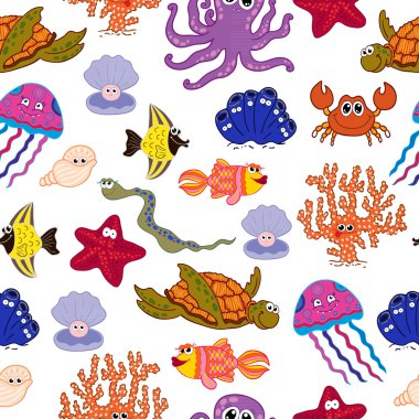 Deniz hayvanları ile sorunsuz arka plan.