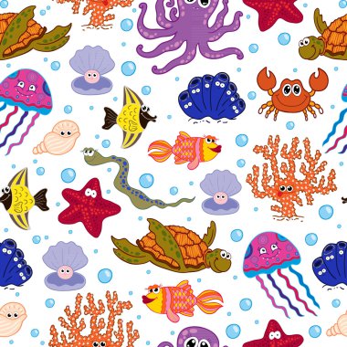 Deniz hayvanları ile sorunsuz arka plan.