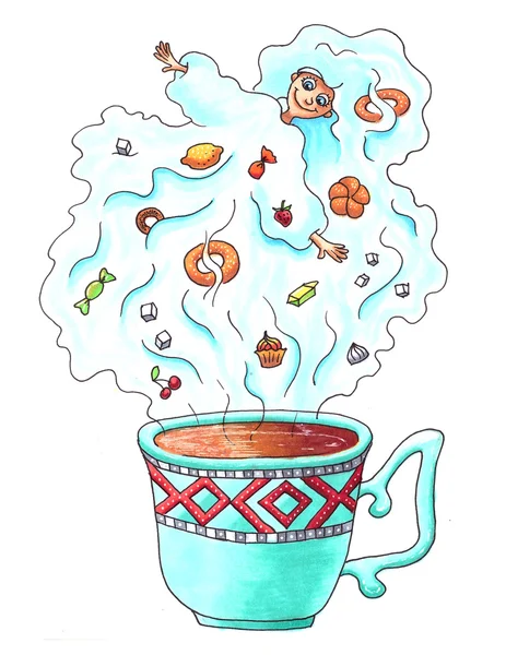 Tea fairy. Childrens book illustration markers. — Stock Photo, Image