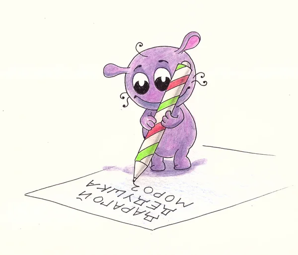 Cute Monster writes a letter to Santa Claus.