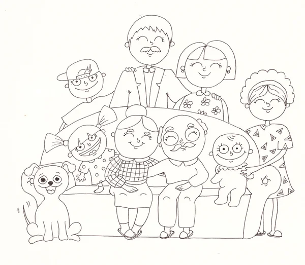 Grande famille. Illustration linéaire — Photo