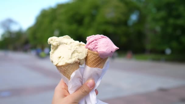 Feminin mână care deține înghețată vegană — Videoclip de stoc