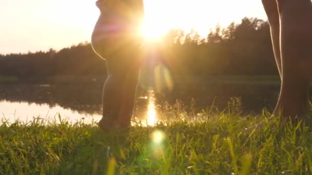 Pierwsze kroki Babys w bezpośrednim świetle słonecznym. — Wideo stockowe