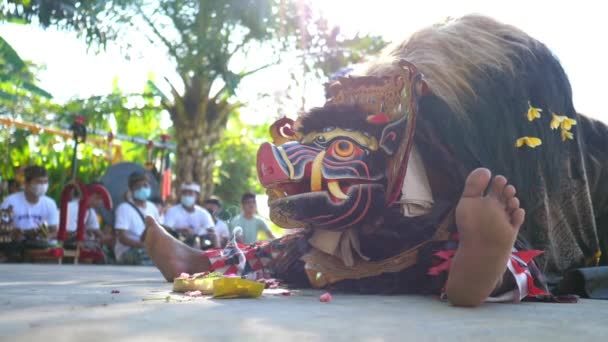 Традиционный балийский танец в маске баронга. Bali-May-2021 — стоковое видео
