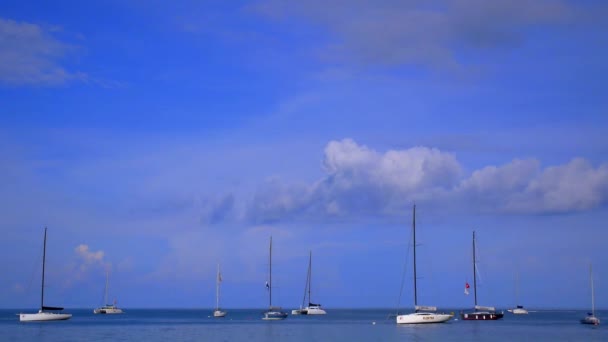 Maravillosos barcos navegando contra Blue Sky. Filmación de alta velocidad . — Vídeo de stock