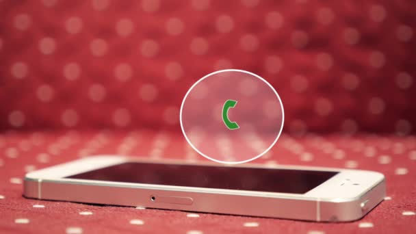 Smart Phone Lux worden opgeroepen rode achtergrond. Pictogram van de knop animatie. — Stockvideo