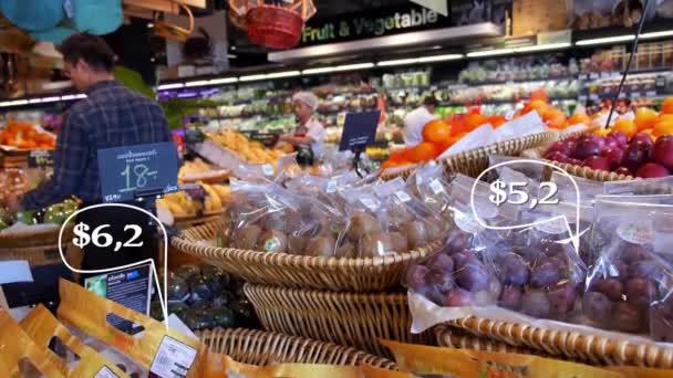 THAILAND, KOH SAMUI, 05.25.2015 - Animation Prices on Fruits in Supermarket — Stock Video