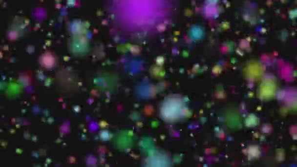 Animation of colorful snow falling. Sphere orbs falling on black. — Stock Video