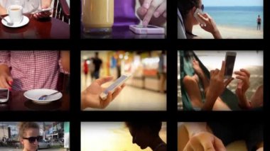 Akıllı telefon kullanan kadın montaj